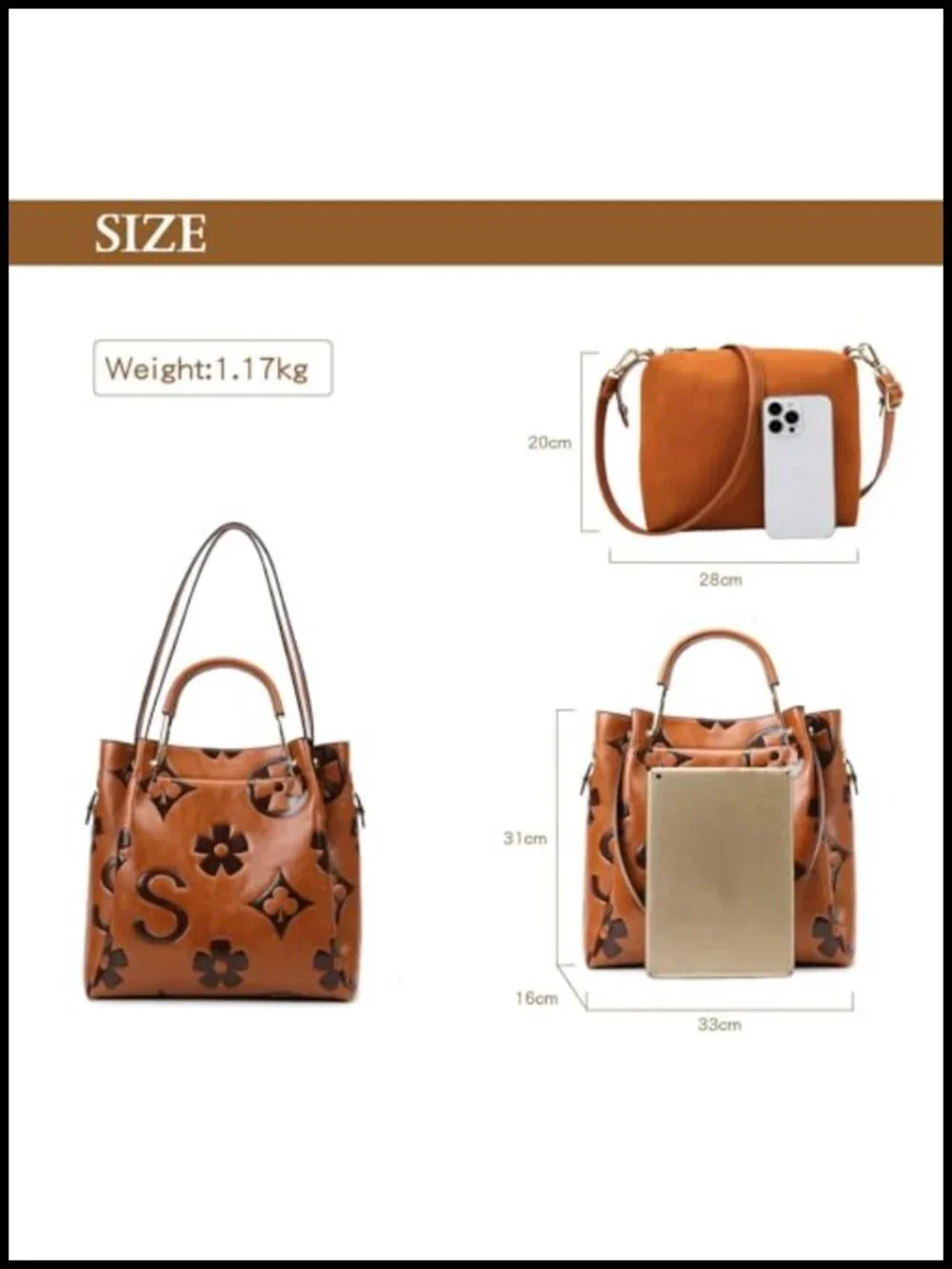 Embossed Vegan Leather Top Handle Satchel Bag Set with Detachable Pouch - Large